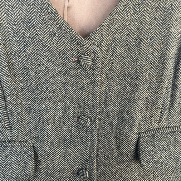 Women’s M/L Brown black handmade Herringbone Wool Sleeveless Button Dress - Picture 2 of 10